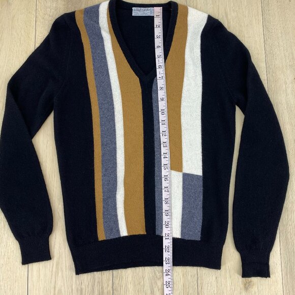 jaeger Cashmere V Neck Colour Block Retro Sweater Sz S - Picture 8 of 9